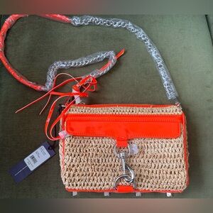 Rebecca Minkoff Mini Mac Clutch Neon Orange and Straw Crossbody Bag